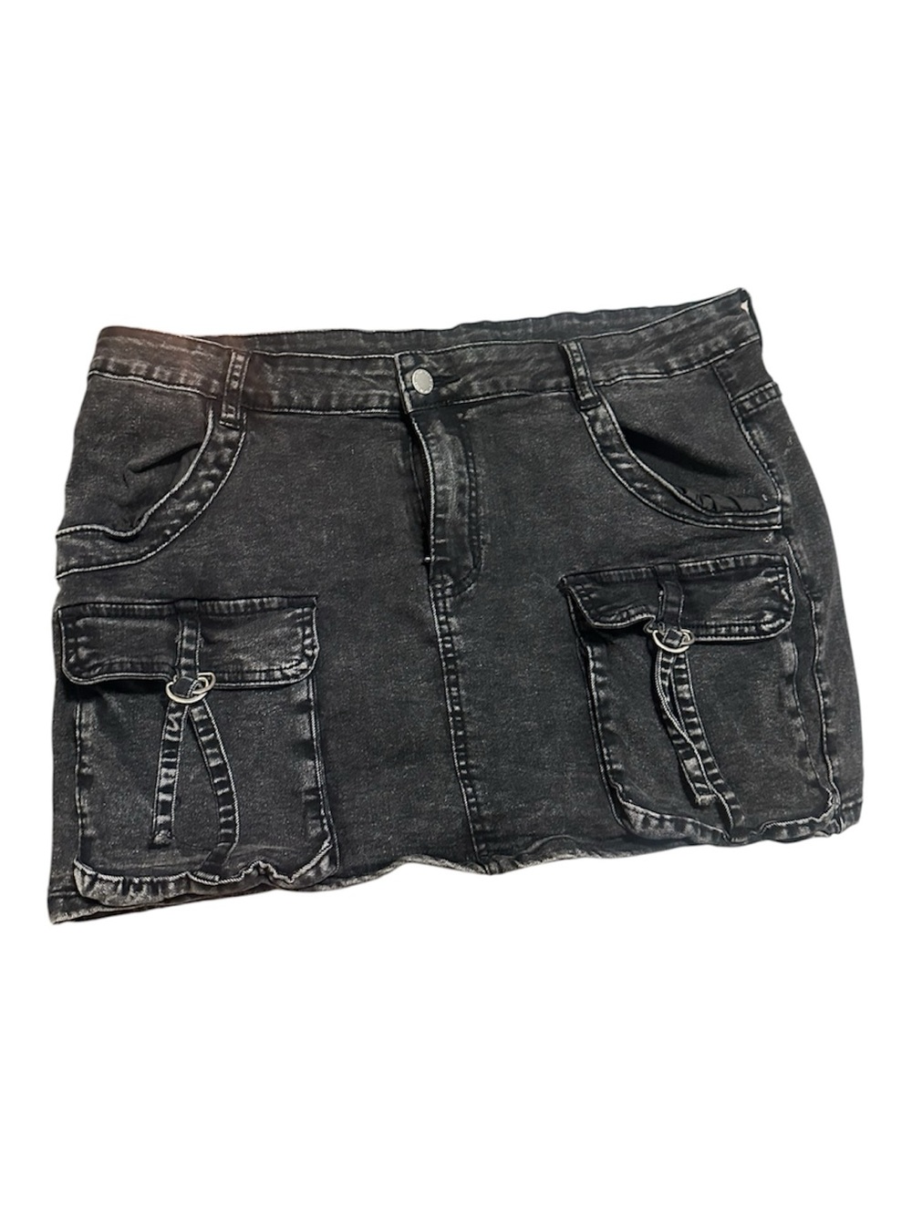 SHEIN Washed Black Denim Cargo Mini Skirt